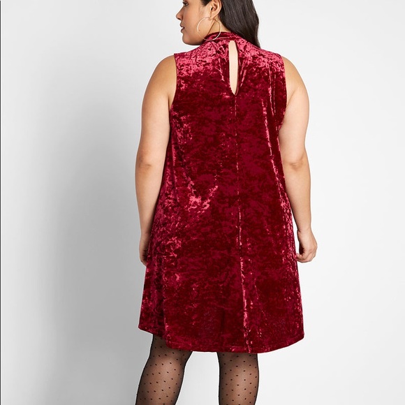 ModCloth Red Crushed Velvet A-line Swing Dress New - Picture 3 of 4